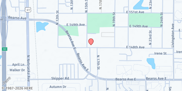 Map showing Heritage Christian Community Baptist Church at 14801 N. 15th St., Lutz, FL