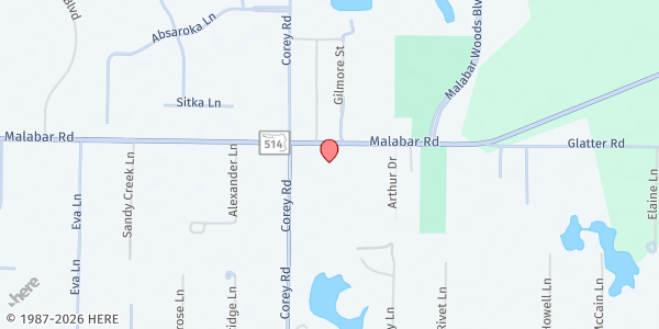 Map showing First Baptist Church of Malabar at 1665 Malabar Rd., Malabar, FL