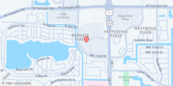 Map showing Reborn in Christ at 6101 NW 31st St, Margate, FL