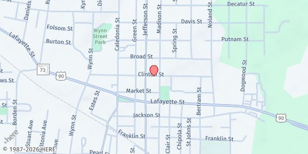 Map showing First Presbyterian Church at 4437 Clinton Street, Marianna, FL