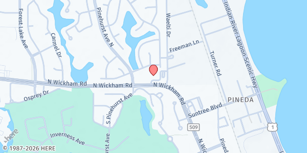 Map showing Angels in the Attic at 7200 N. Wickham Rd., Melbourne, FL