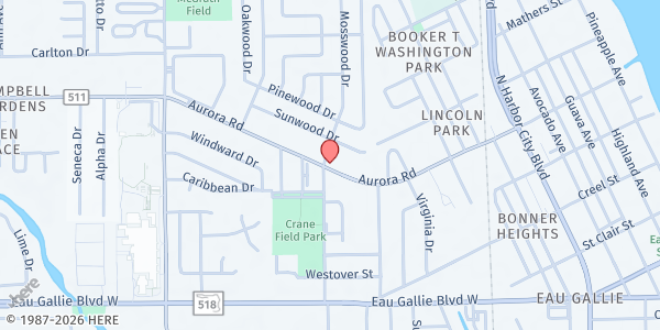 Map showing Ascension Catholic Church Social at 1238 Aurora Road, Melbourne, FL