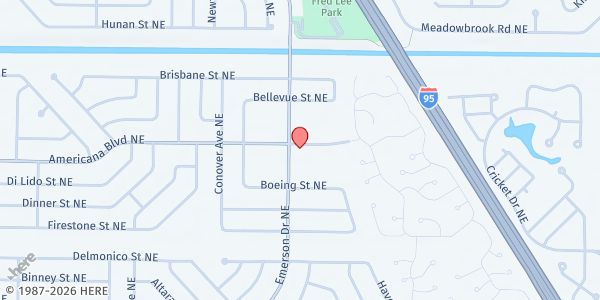 Map showing Hands For Healing - Mobile Distribution at 1025 Emerson Dr. NE, Melbourne, FL