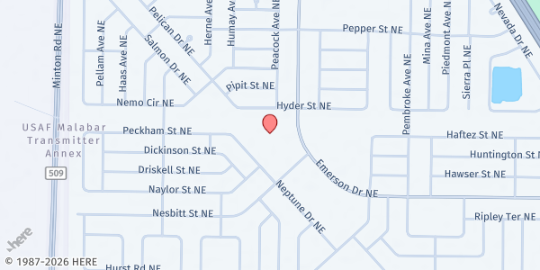 Map showing Lockmar Baptist Church at 700 Emerson Drive NE, Melbourne, FL