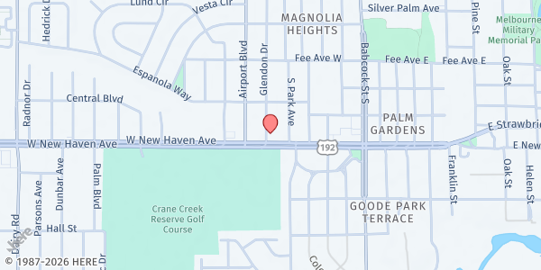 Map showing Melbourne SDA Church at 210 W. New Haven Ave., Melbourne, FL