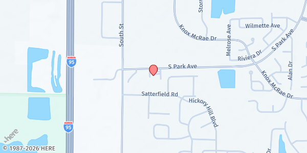 Map showing North Brevard Church of Christ Food Pantry at 3585 South Park Avenue, Melbourne, FL