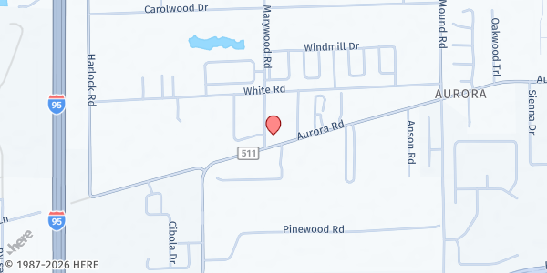 Map showing Overcomer Church of God of Prophecy at 4350 Aurora Rd., Melbourne, FL