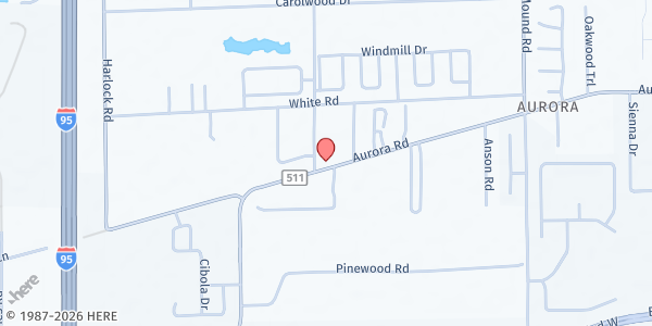 Map showing Overcomer Church of God of Prophecy at 4350 Aurora Road, Melbourne, FL