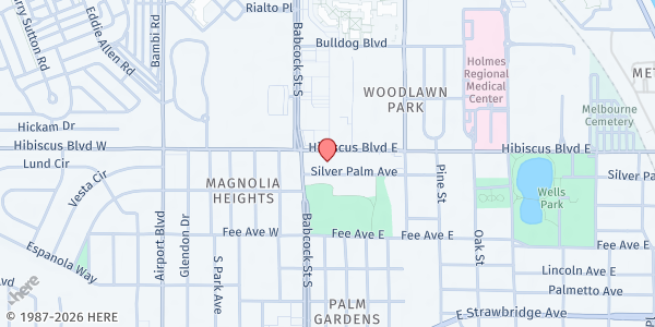Map showing SOUTH BREVARD SHARING CENTER at 17 East Hibiscus Blvd., Melbourne, FL