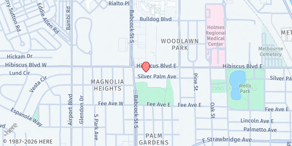 Map showing South Brevard Sharing Center Melbourne at 17 East Hibiscus Blvd., Melbourne, FL
