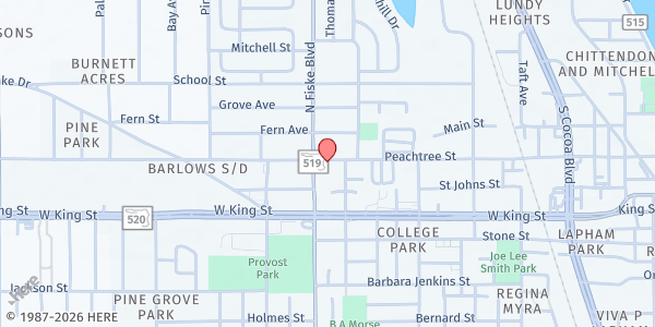 Map showing The Salvation Army - North Central Brevard at 919 Peachtree Street, Melbourne, FL