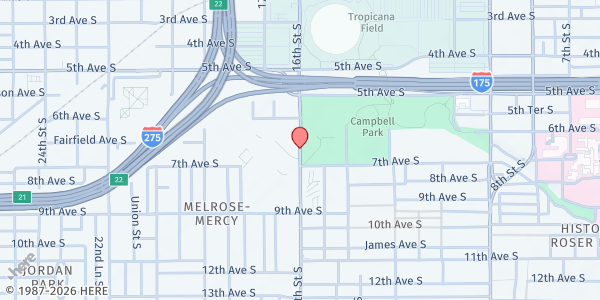 Map showing John Hopkins Middle School at 701 16th Street South, Melrose-Mercy, FL