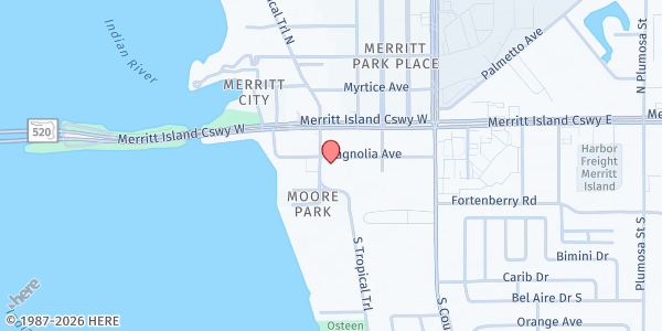 Map showing First Baptist Church of Merritt Island - House of Hope at 345 Magnolia Ave, Merritt Island, FL