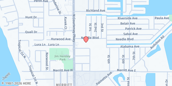 Map showing Grace United Methodist Church at 65 Needle Blvd., Merritt Island, FL