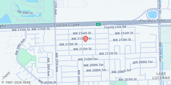 Map showing Antioch Missionary Baptist Church at 21311 NW 34th Ave., Miami Gardens, FL