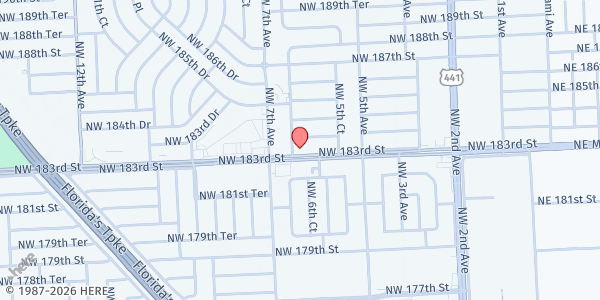 Map showing CARE Inc Miami Gardens Location at 631 NW 183rd St., Miami Gardens, FL