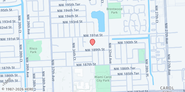 Map showing Gospel Tabernacle Church at 3311 NW 189th St., Miami Gardens, FL