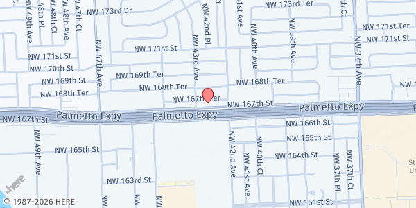 Map showing Iglesia Bautista Misionera at 4283 NW 167th St., Miami Gardens, FL