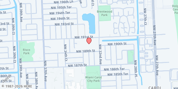 Map showing Maranatha Seventh-Day Adventist Church at 18900 NW 32nd Ave., Miami Gardens, FL