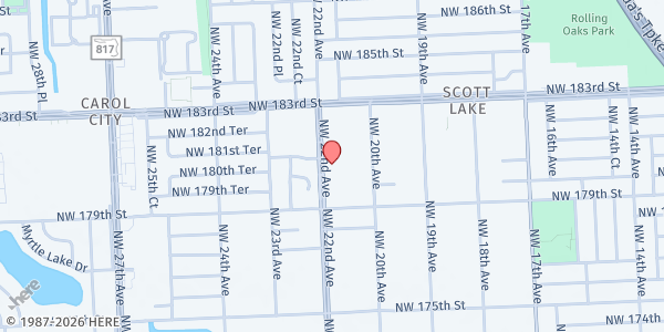 Map showing Miami Gardens FP at 18041 NW 22nd Ave., Miami Gardens, FL