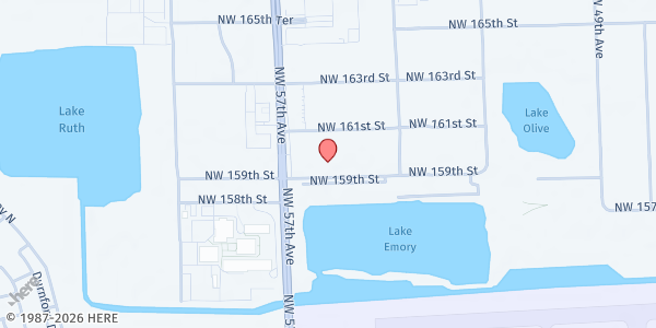 Map showing Vida Abundante at 5601 NW 159th St., Miami Lakes, FL