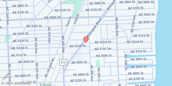 Map showing St. Martha Catholic Church at 9221 Biscayne Blvd., Miami Shores, FL