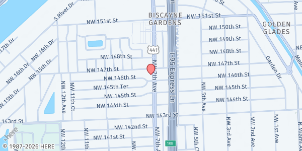 Map showing Agape Youth Ministry Center at 14622 NW 7th Ave, Miami, FL