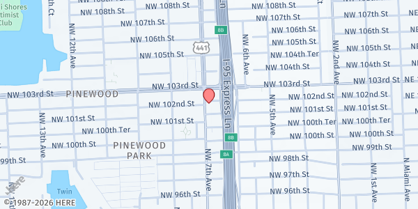 Map showing Bethsaida SDA Church at 10185 NW 7th Ave, Miami, FL