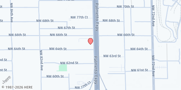 Map showing Bezerra De Menezes Food Pantry at 6450 NW 77th Ct., Miami, FL