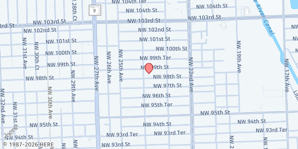 Map showing Bible Baptist Church at 9801 NW 24th Ave., Miami, FL