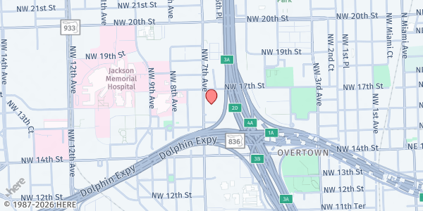 Map showing Camillus House Day Center at 1603 NW 7th Ave., Miami, FL