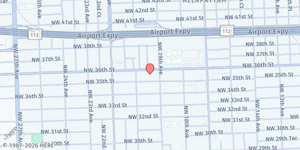 Map showing Ebenezer United Methodist Church at 2001 NW 35th St., Miami, FL