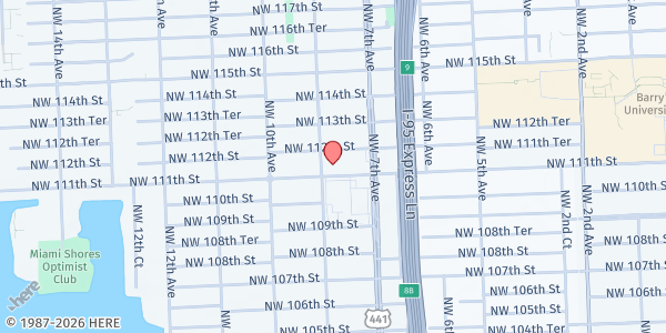 Map showing Faithful Deliverance Temple at 769 NW 111th St, Miami, FL