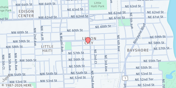 Map showing First Inter. Haitian Church at 5832 NE 2nd Ave, Miami, FL
