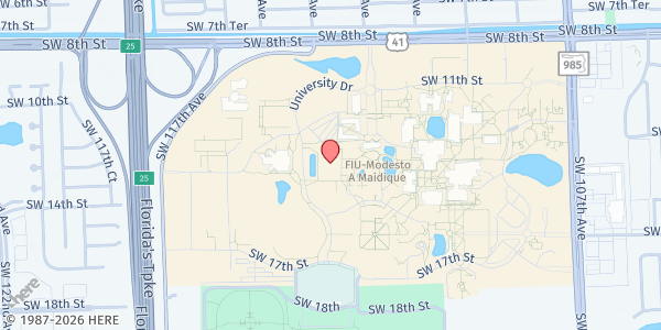 Map showing FIU MMC Student Food Pantry at 11200 SW 8th St. GC 319, Miami, FL