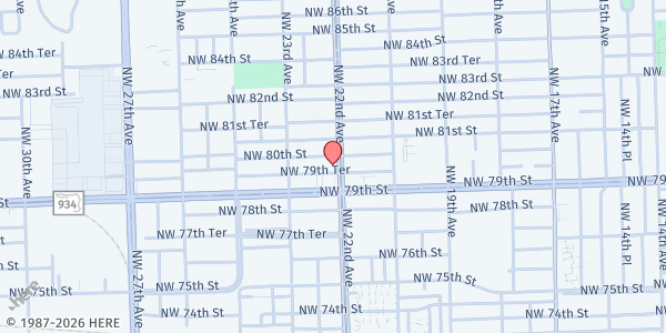 Map showing Glory Temple Ministry FP at 7950 NW 22nd Ave., Miami, FL