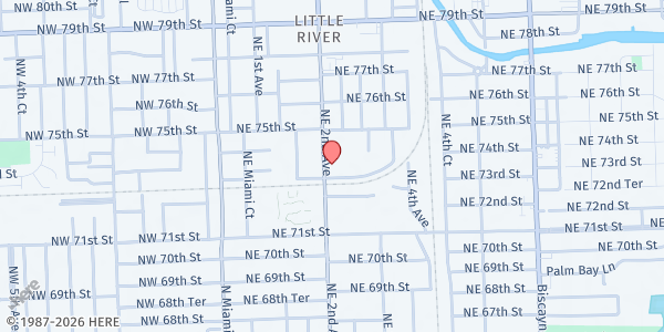 Map showing Haitian Emmanuel Baptist Church at 7321 NE 2nd Ave., Miami, FL