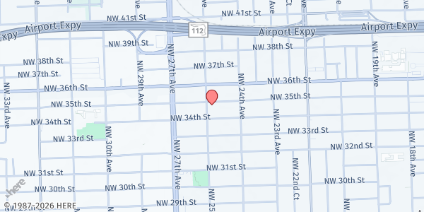 Map showing Miami Bethany Church of the Nazarene at 2490 NW 35th St., Miami, FL