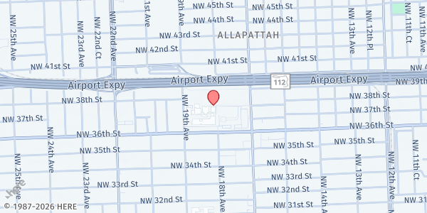 Map showing Miami Jackson High School at 1751 NW 36th St, Miami, FL