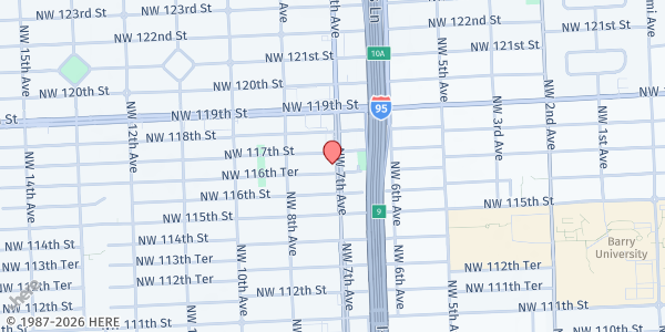 Map showing Mispa Missionary Community Church at 11648 NW 7th Ave., Miami, FL