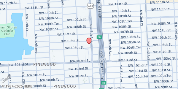 Map showing Mt. Tabor Baptist Church at 10500 NW 7th Ave., Miami, FL