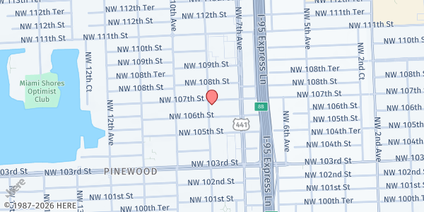 Map showing New Revelation Church at 777 NW 106th St, Miami, FL