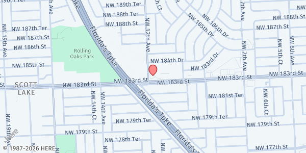 Map showing Norland SDA Church at 1175 NW 183rd St., Miami, FL