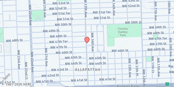 Map showing Omega Power & Praise Ministry at 4705 NW 17th Ave., Miami, FL