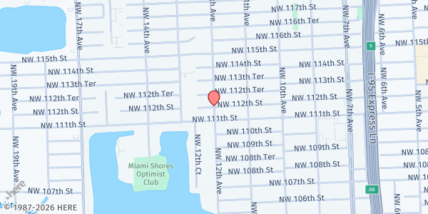 Map showing Pinewood Garden at 1201 NW 112th St, Miami, FL