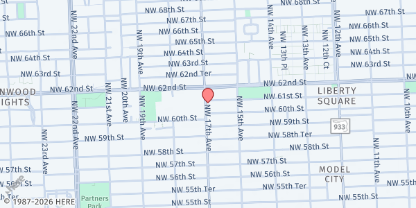 Map showing Prayer & Praise International Ministries at 6087 NW 17th Ave., Miami, FL