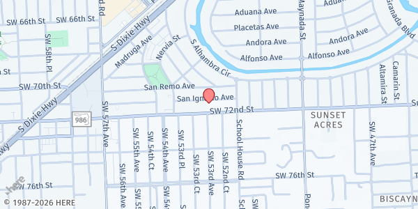 Map showing RIVIERA PRESBYTERIAN CHURCH at 5275 Sunset Drive, Miami, FL