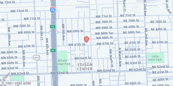 Map showing Saint Matthews Free Will Baptist Church at 6715 Northwest 2nd Court, Miami, FL