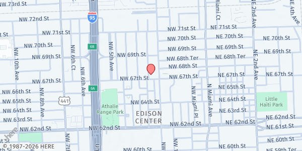 Map showing St. Matthews Free Will Baptist Church at 6715 Northwest 2nd Court, Miami, FL