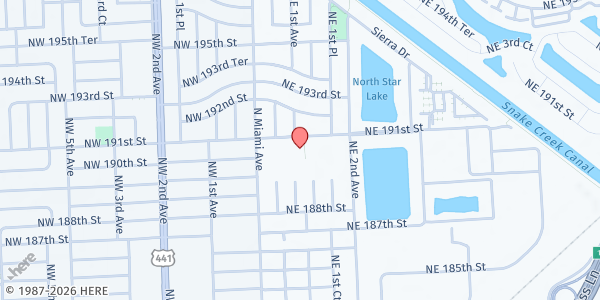 Map showing St. Vincent de Paul - Visitation Catholic Church at 100 NE 191st St., Miami, FL